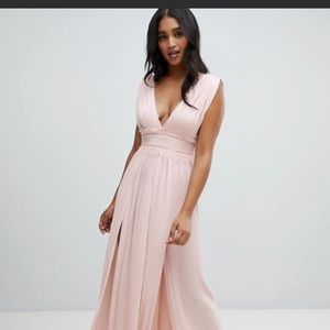 asos pink pleated maxi dress